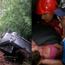FOTO : ACCIDENT GRAV la VOINEASA. Mașină căzută în baraj