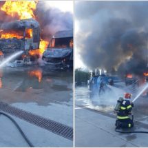 FOTO-VIDEO. Incendiu de proporții într-o parcare din Râmnicu Vâlcea (UPDATE)